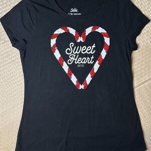 Justice Black Candy Cane Sequined Sweet Heart T Shirt Size 18/20